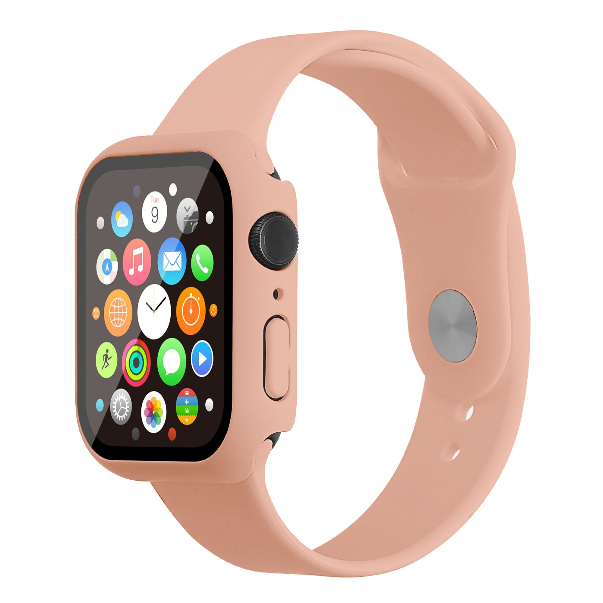 For Apple Watch Series 7 45mm Soft Silicone Watch Band+Hard PC Watch Cover with Tempered Glass Film Size M L For Apple Watch Series 7 45mm Soft Silicone Watch Band+Hard PC Watch Cover with Tempered Glass Film Size M L